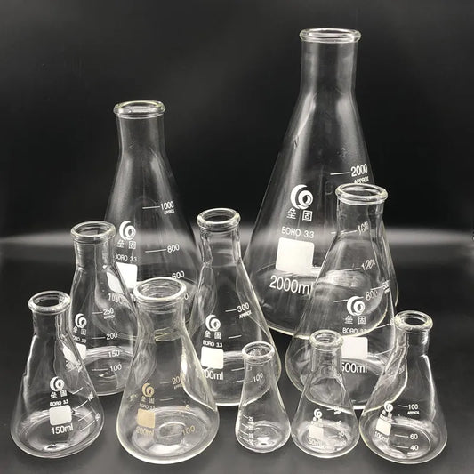 Thick Borosilicate 3.3 Erlenmeyer Flask High-Temperature Lab Conical Glass