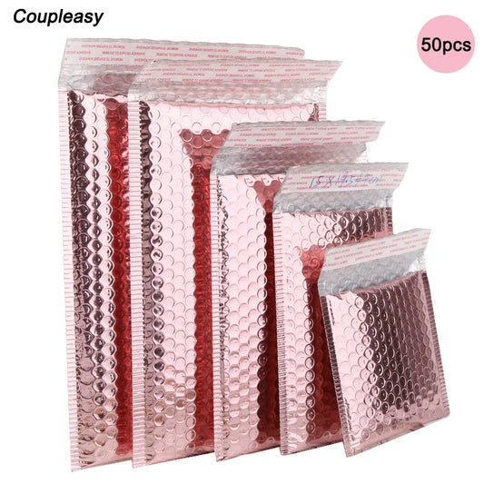 50pcs Rose Gold Bubble Mailers Padded Waterproof Shipping Envelopes
